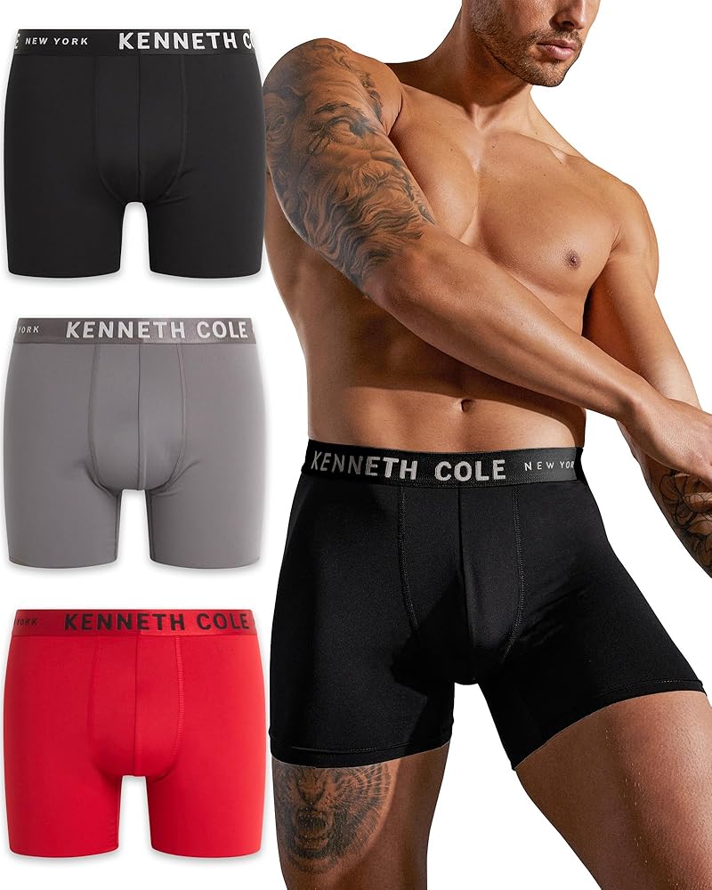Kenneth Cole Men's Boxer Briefs - 3 Pack Flex Comfort Performance Boxers with Contour Pouch - Underwear Boxers for Men (S-XL)