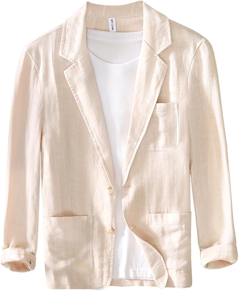 Men's Blazer Linen Striped Suit Jacket Loose Lightweight Sport Coats Stylish Daily Suits