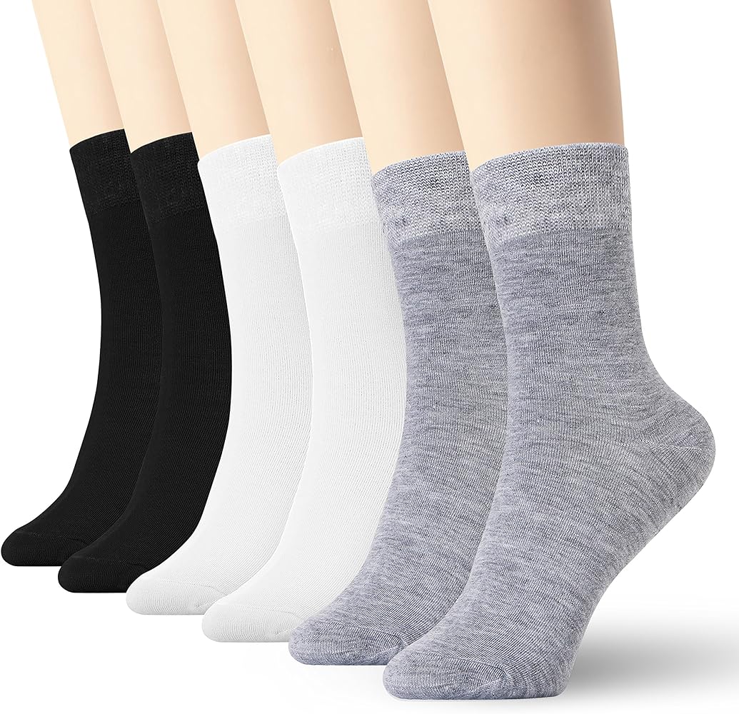 K-LORRA Women Men Casual Wide Band Cotton Socks Black White Grey 6 Pack