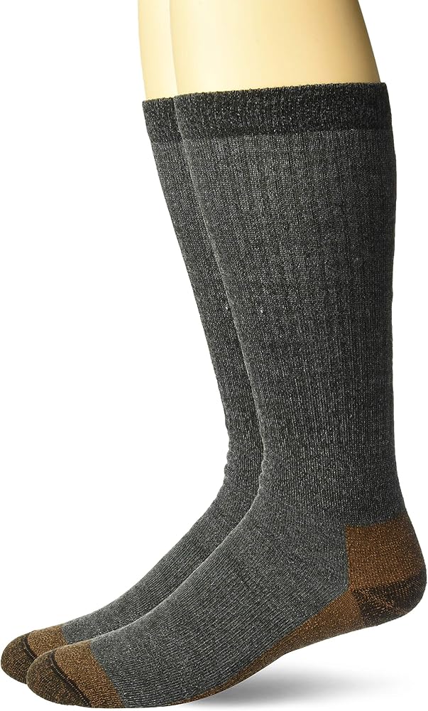 Carolina Ultimate Men's Copper Merino Wool Blend Boot Crew Socks 2 Pair Pack, Grey, Large