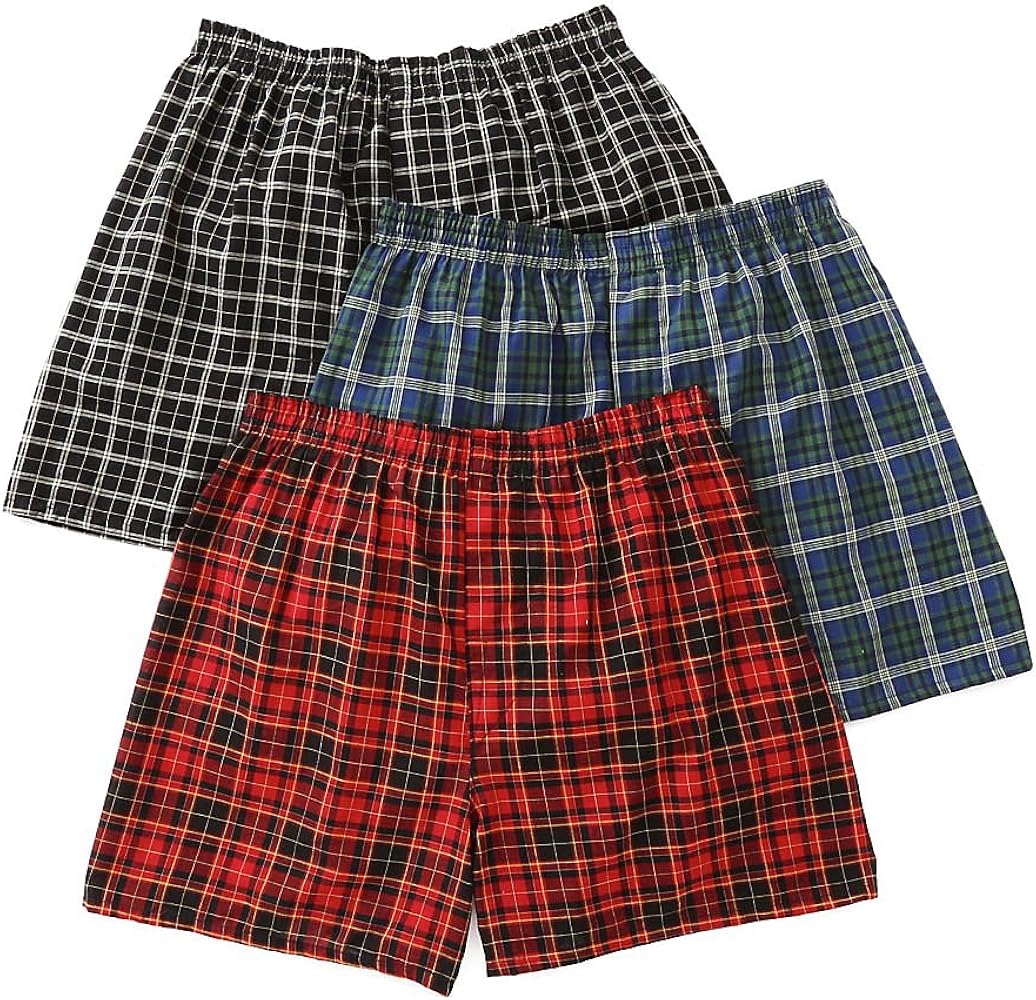 Fruit of the Loom Men's 3-Pack Assorted Tartan Plaids Woven Boxers