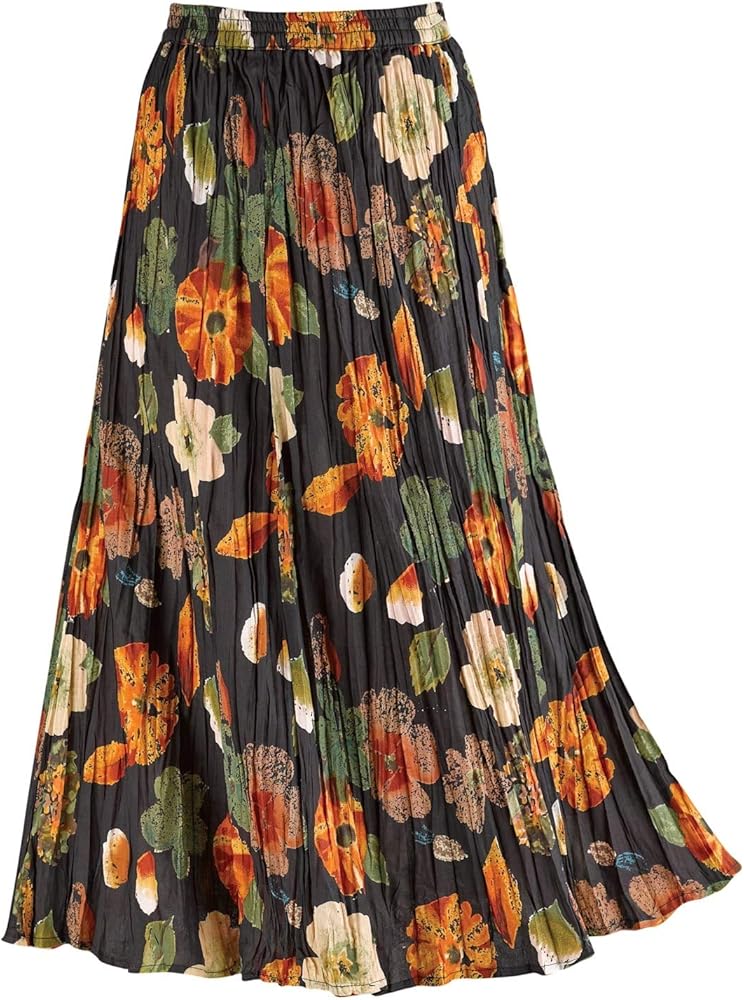 LA CERA Women's Plus Size Crinkled Reversible Printed Skirt, Flowy Midi Skirt, Floral Midi Skirts, 100% Cotton, Machine Wash