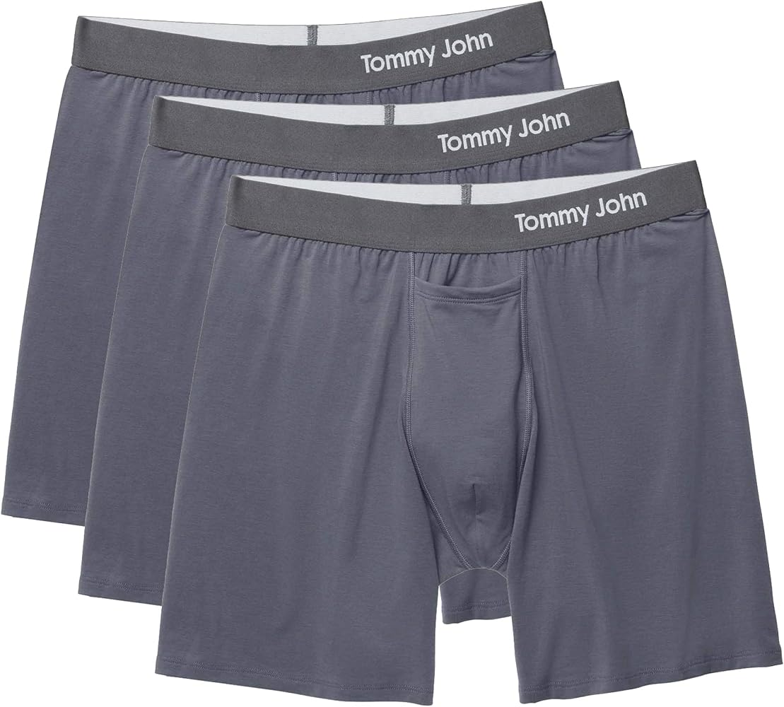 Tommy John Men's Underwear, Relaxed Fit Boxer Brief, Cool Cotton Fabric with 6" Inseam, 3 Pack