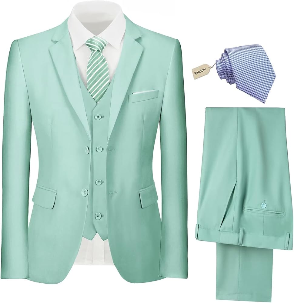 Mens Suit 3 Piece Set Slim Fit Wedding Groomsmen Suit for Men Two Buttons Suits Set Solid Jacket Vest Pants with Tie