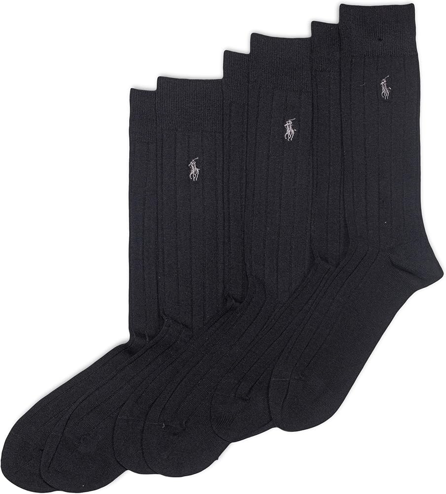 Polo Ralph Lauren Men's Cotton Ribbed Dress Crew Socks - 3 Pair Pack - Soft and Lightweight Cotton Comfort