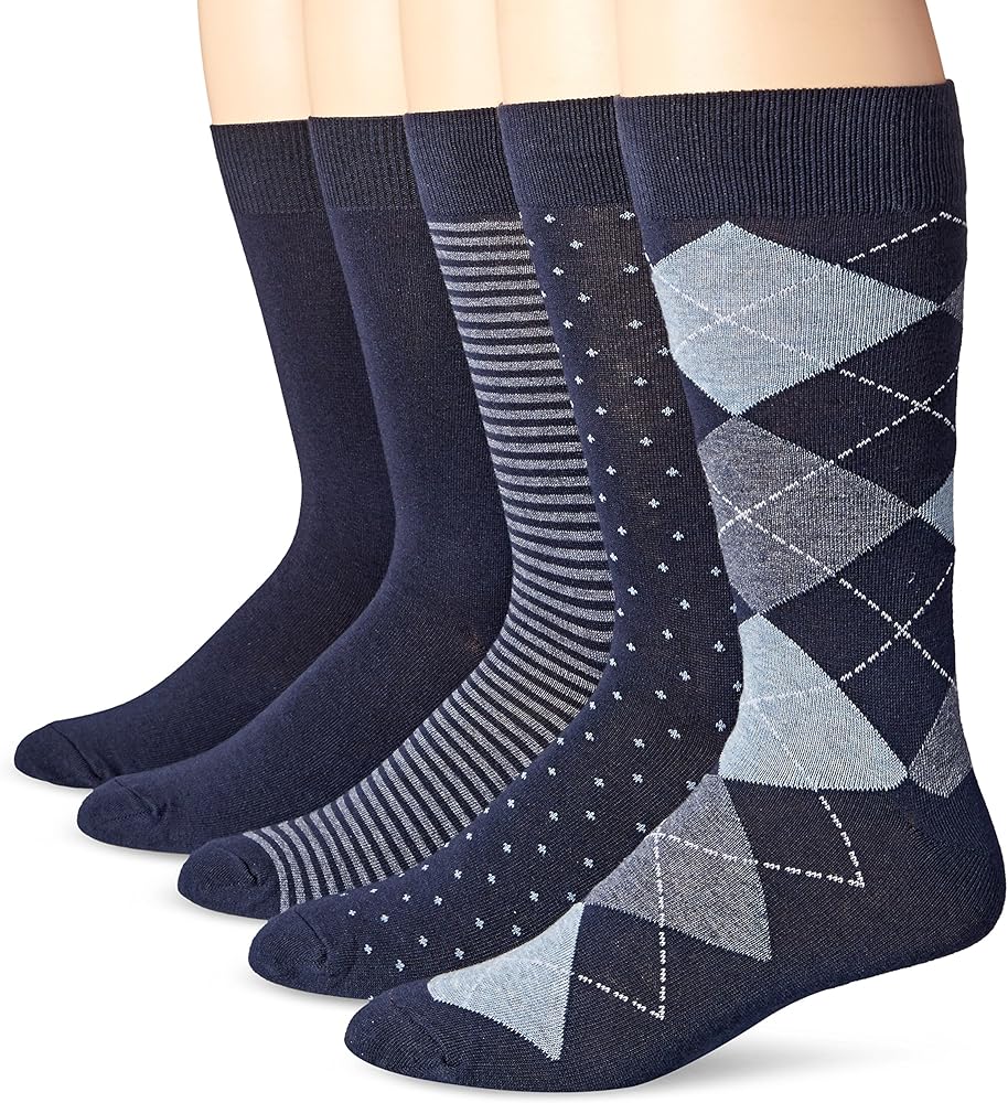 Amazon Essentials Men's Patterned Dress Socks, 5 Pairs