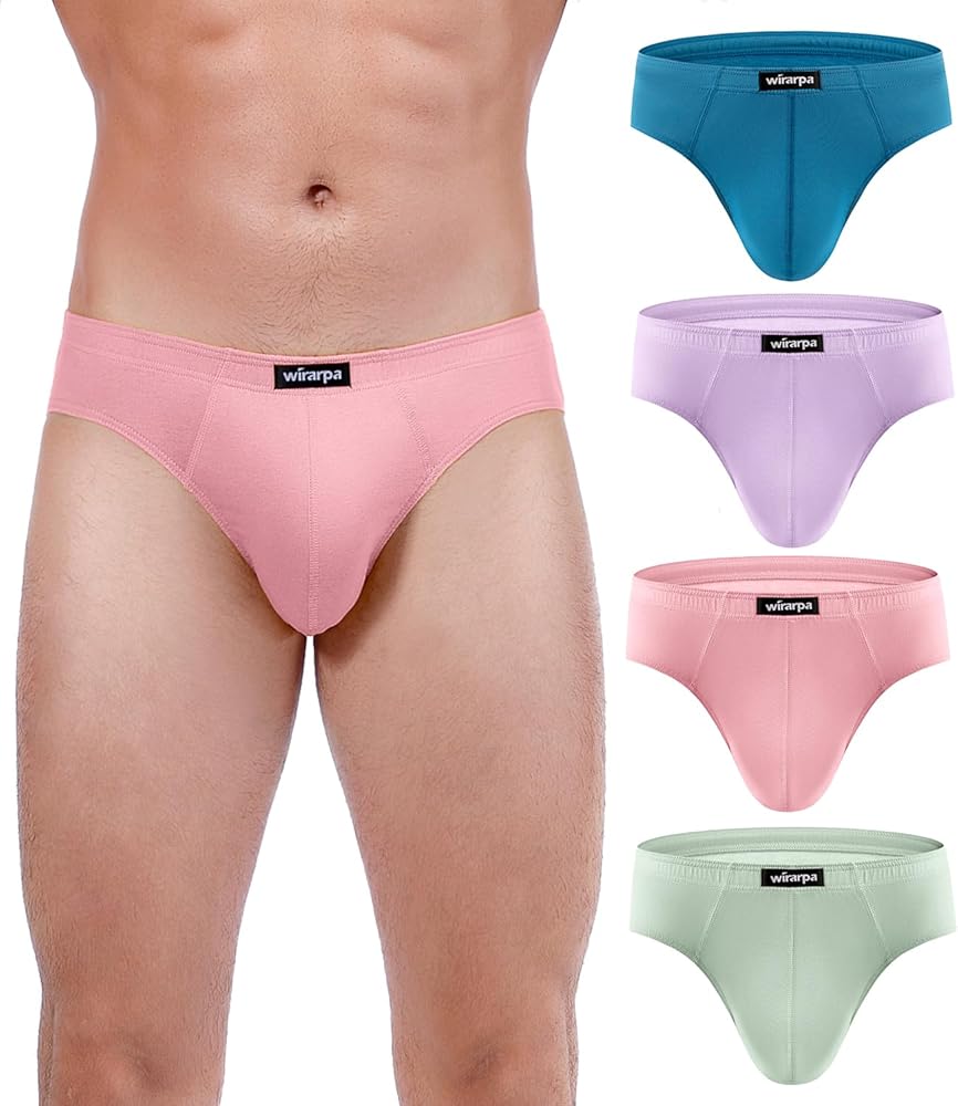 wirarpa Men's 100 Cotton Briefs Underwear No Fly Covered Waistband 4 Pack