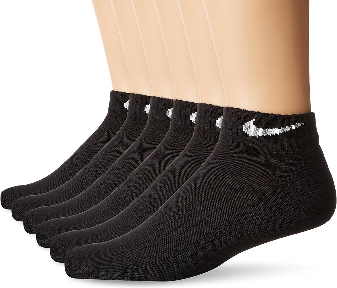 NIKE Unisex Performance Cushion Low Rise Socks with Band (6 Pairs), Black/White, Large
