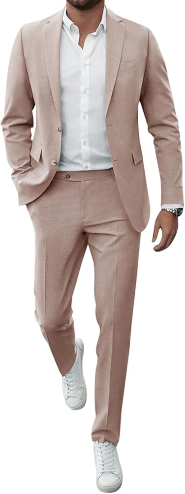 Runcati Mens 2 Piece Suit Slim Fit Two Button Solid Tuxedo Jacket Blazer Pants Wedding Business Prom Sets