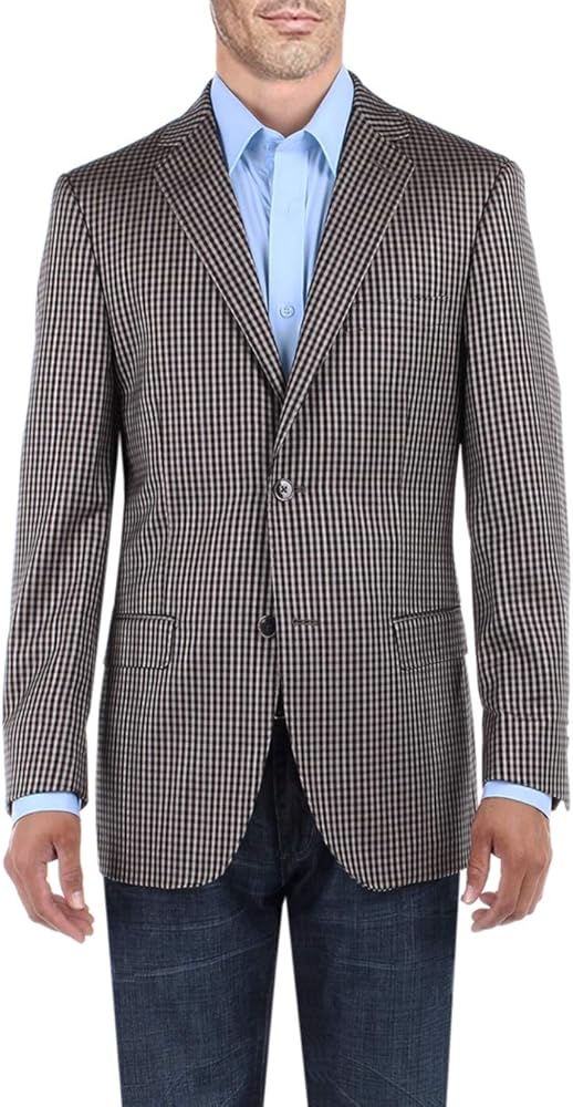 DTI BB Signature Men's Dress Suit Jacket Two Button Check Modern Fit Blazer Coat