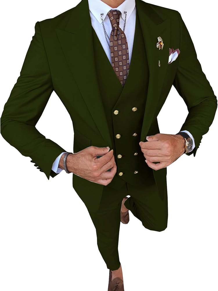 Men's Suit Classic 3 Pieces Formal Slim Fit Solid Color Peak Lapel Prom Men Suit (Blazer+vest+Pants)
