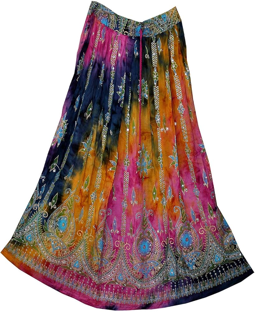 Radhy krishna fashions Tie Dye Yoga Trend Women's Sequined Crinkle Broomstick Gypsy Long Skirt
