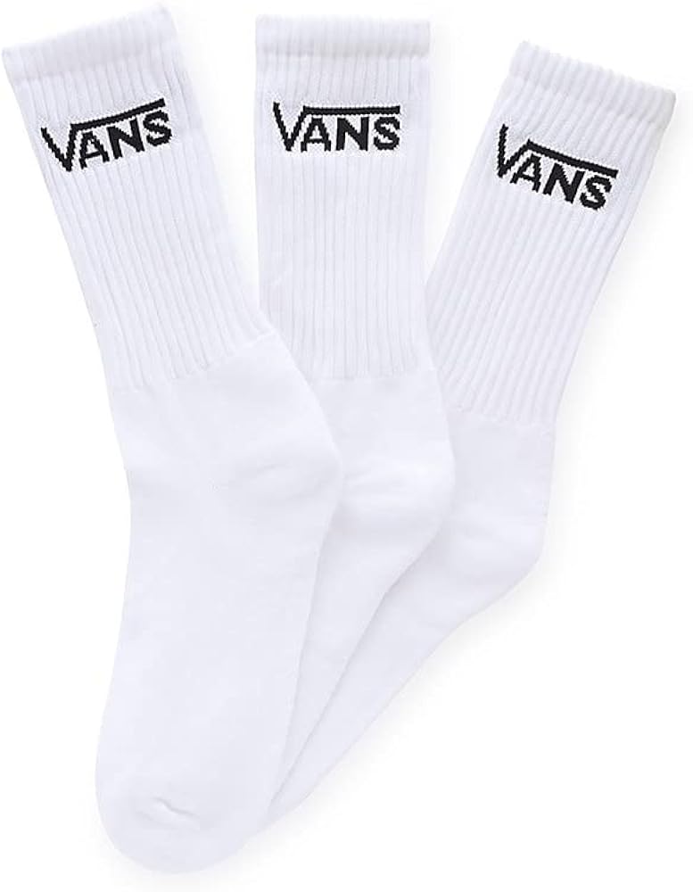 Vans Men's Classic Crew Socks (3 Pairs), White, Size 9.5-13