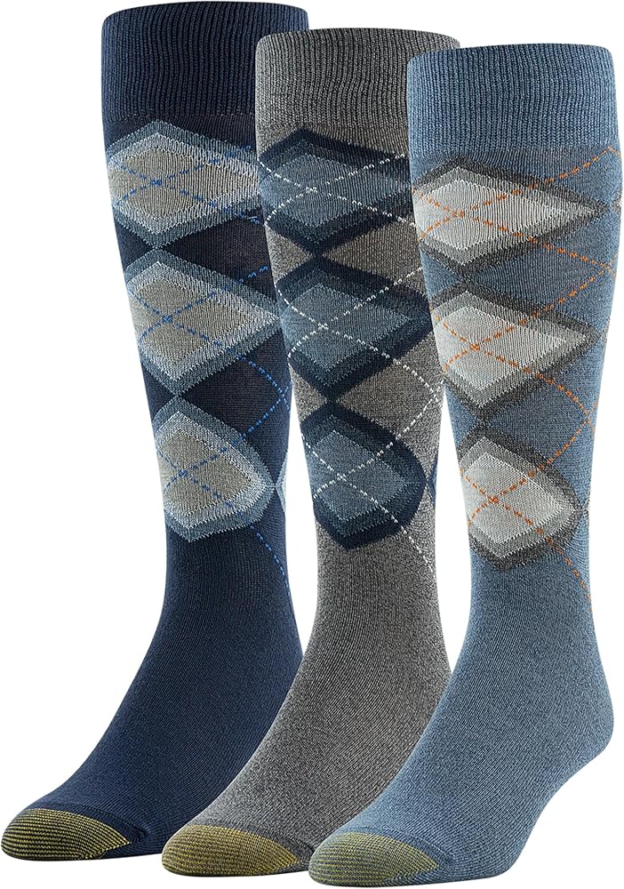 GOLDTOE Men's Premium Argyle Crew Socks, 3-Pairs