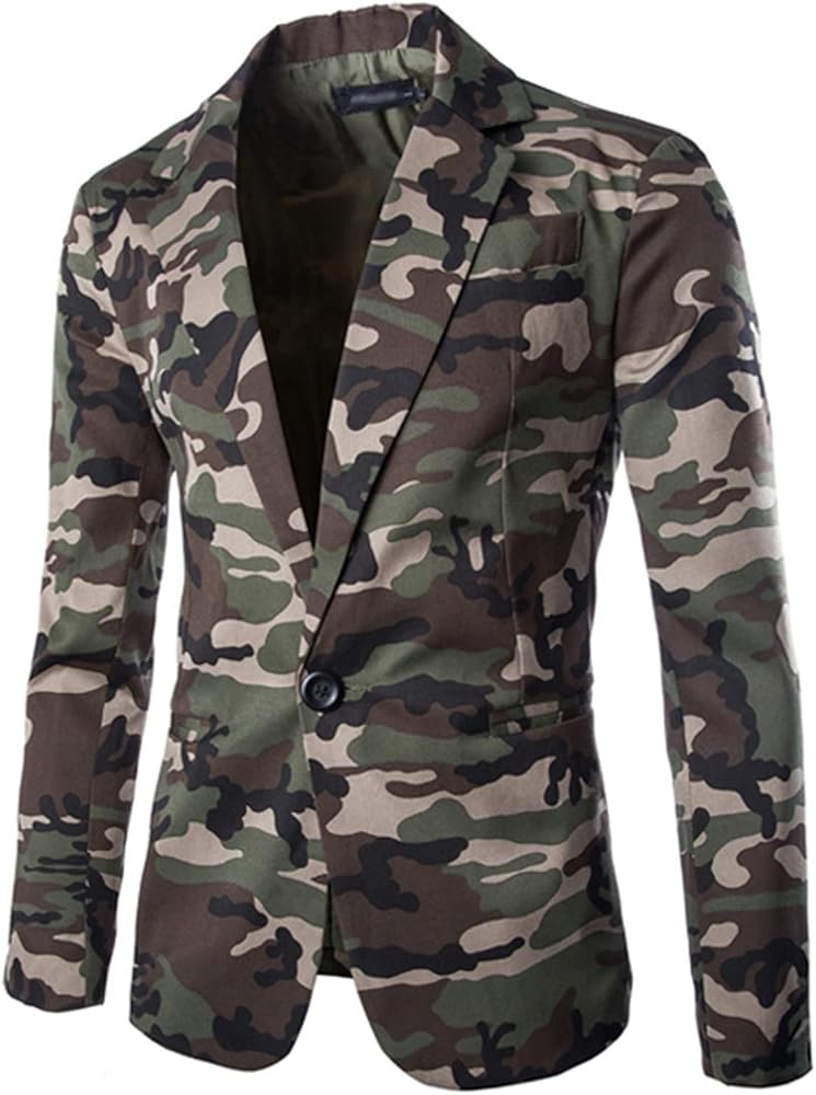 Jacket Blazer for Men, Camo Print Casual Outwear, Notched Collar Slim Fit Suit Jackets