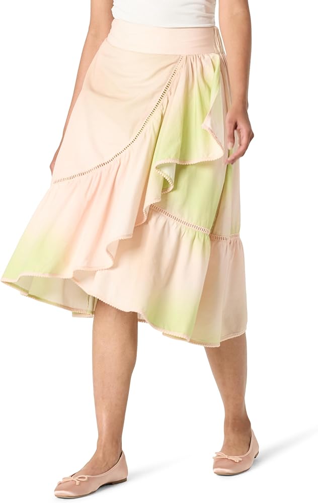 The Drop Women’s Abstract Print Ruffled Midi Skirt with Bobble Trim