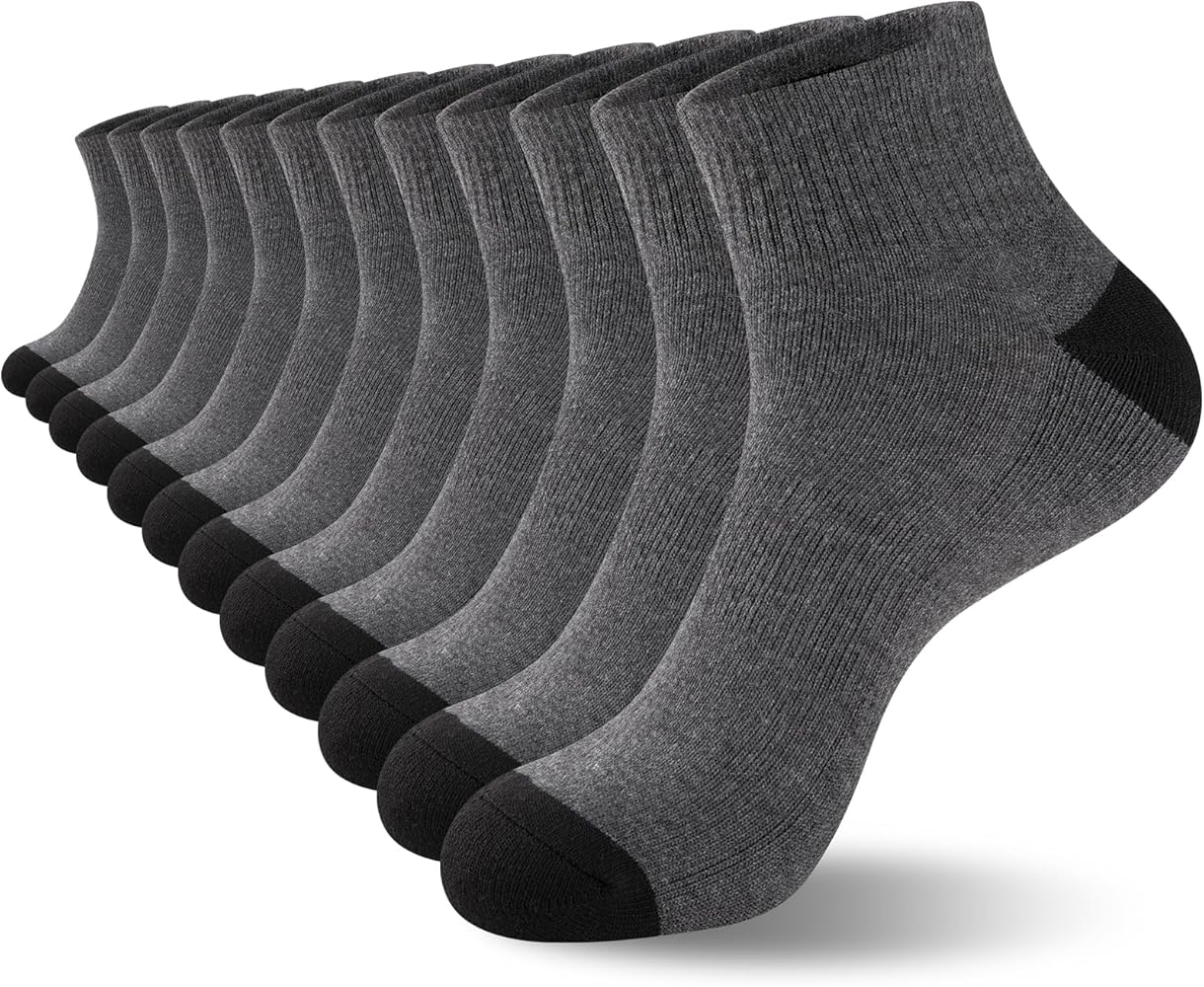 COOVAN 12 Pairs Mens Cushion Ankle Socks Men 12 Pack Low Cut Comfort Breathable Casual Socks
