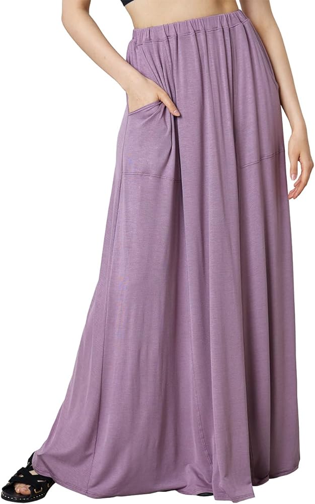 noflik Women's Elastic High Waisted Boho Long Maxi Skirts with Side Slits and Pockets