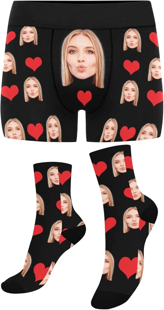Custom Mens Underwear Boxer Briefs, Socks with Faces on Them Custom Gifts for Boyfriend & Husband
