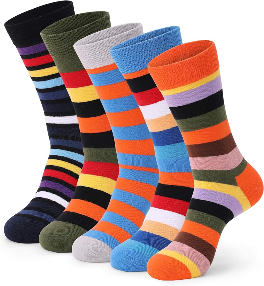 Mens Dress Socks 5 Pack Colorful Socks for Men Cotton Fashion Crew Casual Socks