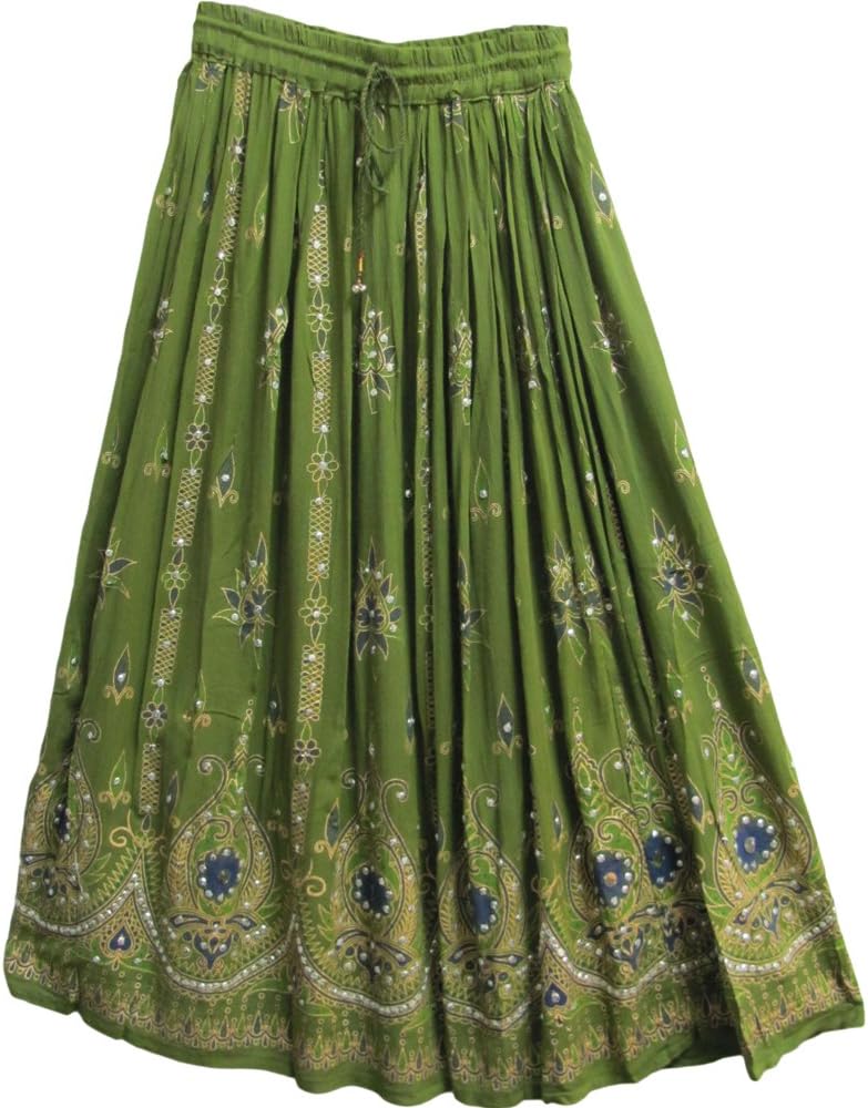 Womens Indian Sequin Crinkle Broomstick Gypsy Long Skirt (3 Piece)