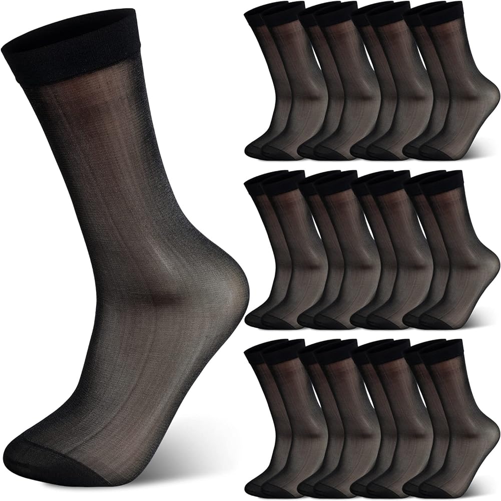 12 Pairs Men Extra Thin Dress Socks Soft Sheer Nylon Business Socks Summer Sheer Socks Man Breathable Dry Fit Crew Socks Men's Calf Socks