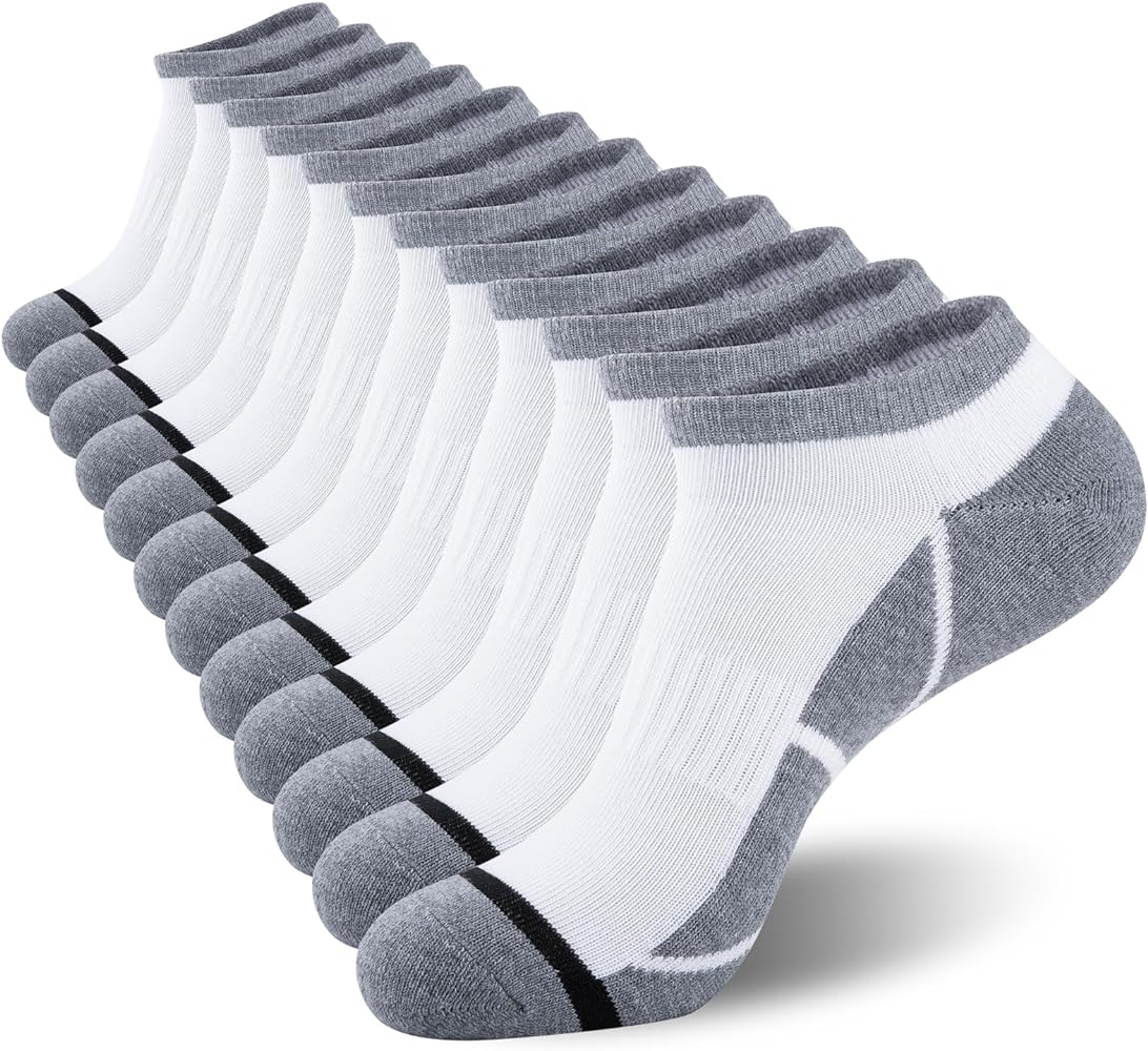 COOVAN 12 Pack Mens Ankle Socks Cushioned Running Sport Socks Breathable Anti-Blister Low Cut Athletic Socks