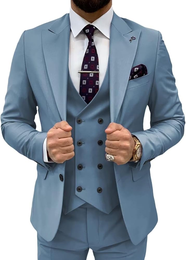 3 Piece Suit Men Slim Fit Double Breasted Suit for Men Wedding Suits Classic One Button Formal Prom Dinner Tuxedo