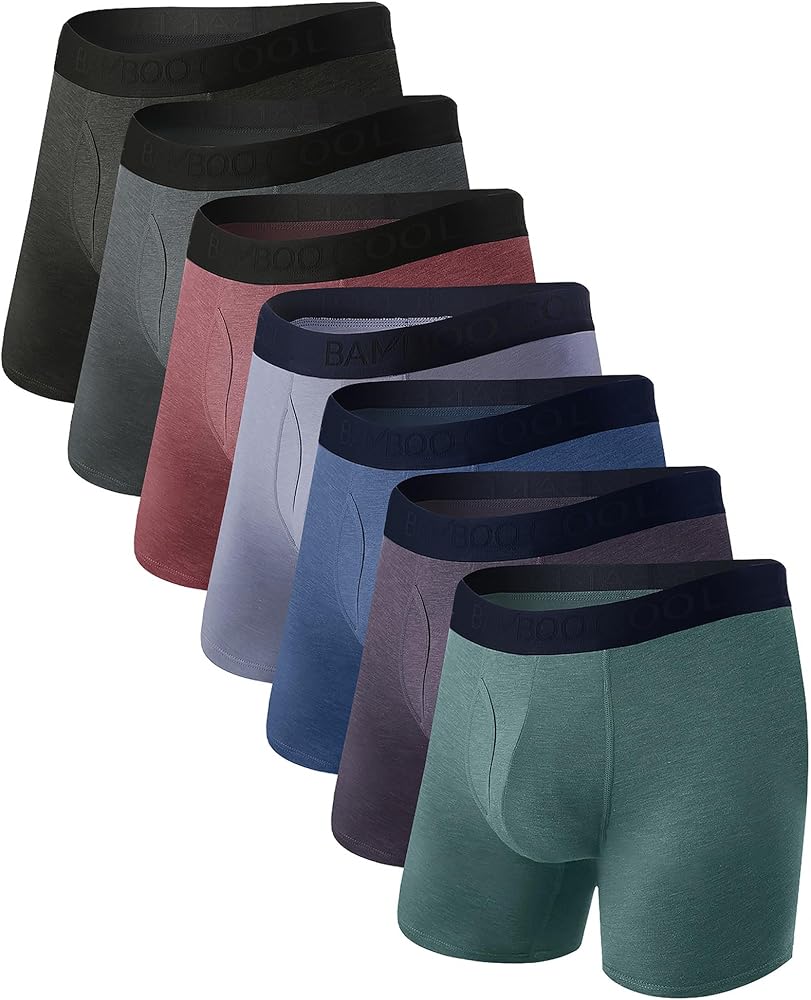 BAMBOO COOL Men's Underwear Breathable Boxer Briefs with Fly Moisture-Wicking Lightweight Underwear 7-Pack