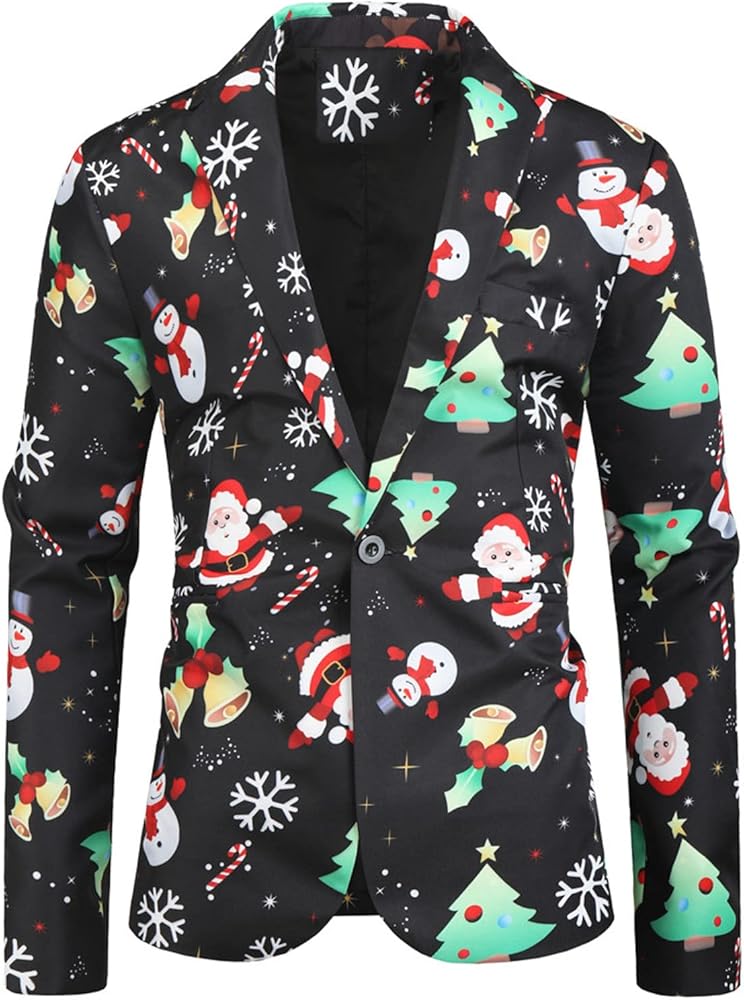 Men's Christmas Blazer Jacket Tuxedo Suit Jacket One Button Fashion Party Xmas Tree Tuxedo Jacket for Prom Wedding