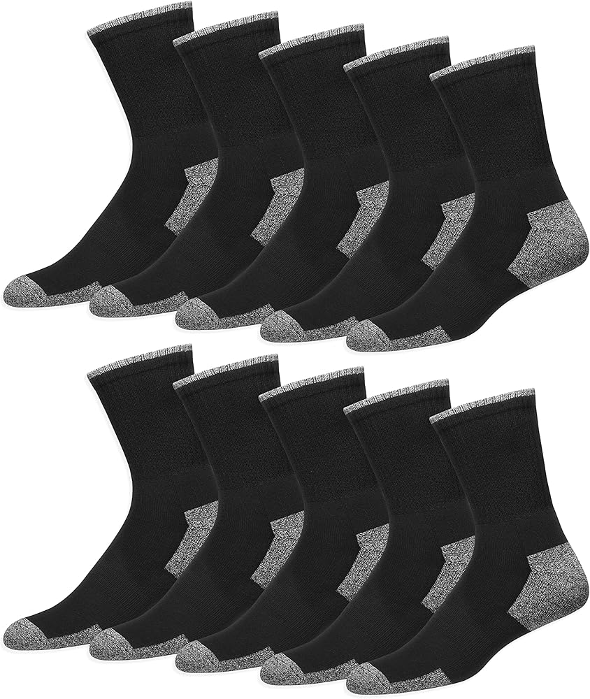 Men's Crew Socks 10-Pack Cushion Reinforced Durable Socks, Pack of 10 Pairs