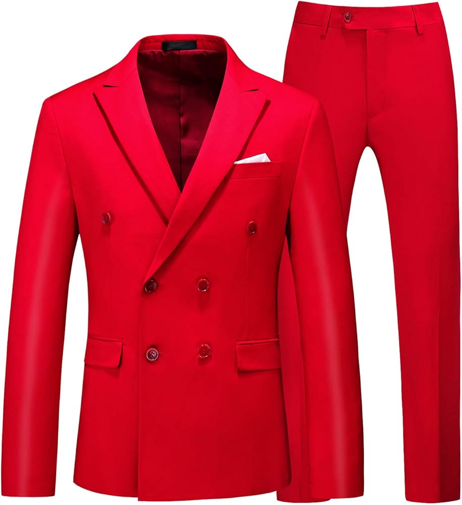 MOGU Mens 2 Piece Double Breasted Suit Slim Fit Tuxedo Blazer and Pants for Wedding Prom Homecoming