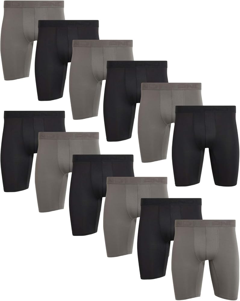 AND1 Men's Underwear Boxer Briefs - 12 Pack Performance Long Leg Compression Boxers for Men with Contour Pouch (S-3XL)