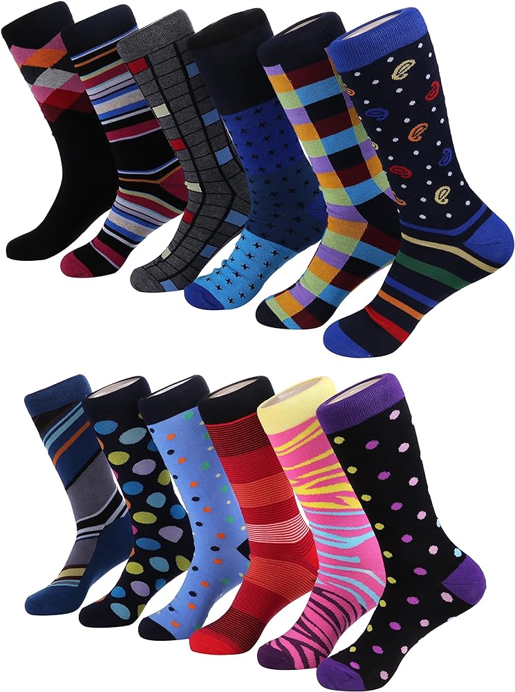 Marino Men's Dress Socks - Colorful Funky Socks for Men - Cotton Fashion Patterned Socks - 12 Pack