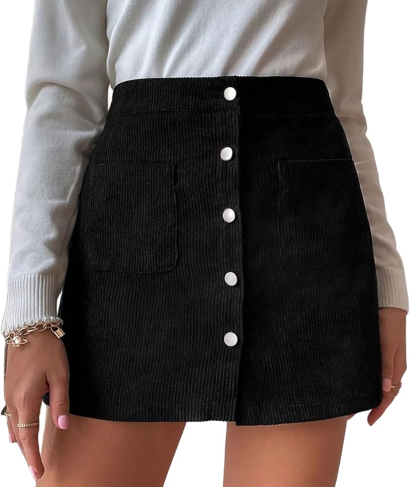 Islis Women's Corduroy Button Slim Mini Skirt 2024 Fall Winter Skirt