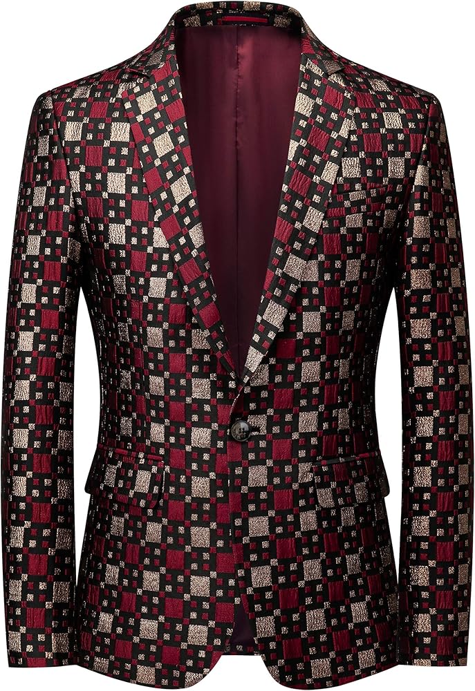 UNINUKOO Mens Blazer Jacket Plaid Slim Fit Casual Party Prom Ligthweight Sport Coat Suit Separates