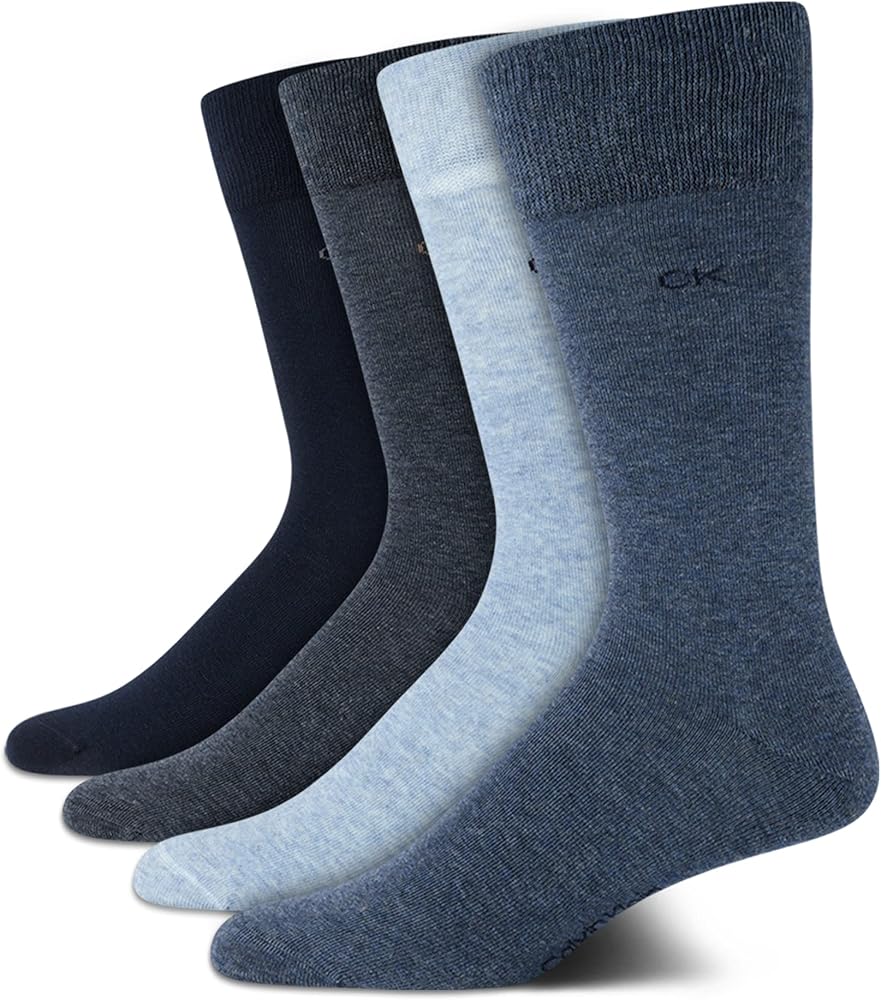 Calvin Klein Men's Dress Socks - Lightweight Cotton Blend Solid Crew Socks (4 Pack)
