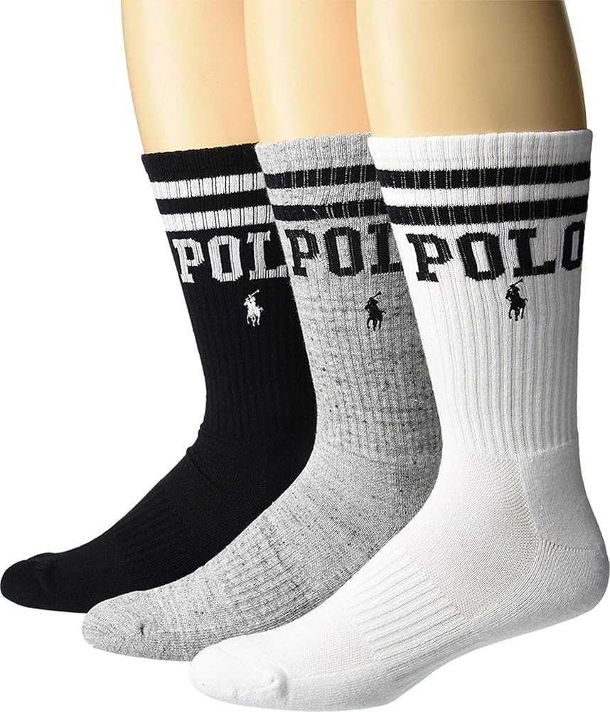Polo Ralph Lauren 3-Pack Double Bar Stripe Crew Socks White/Assorted Men's 10-13