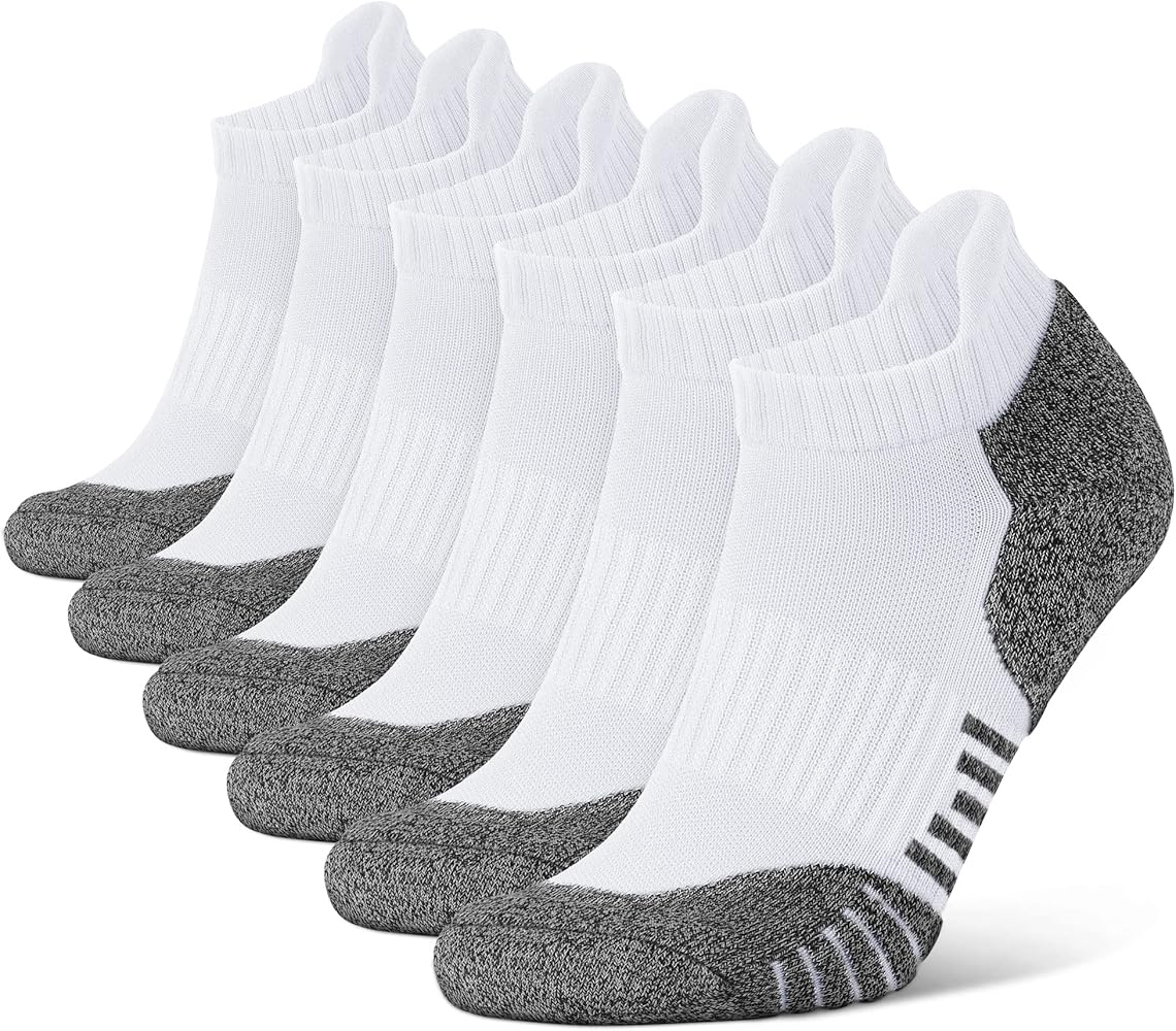 Closemate Mens Sport Ankle Socks 6 Pairs Low Cut Cotton Cushioned Tab Non-Slip Breathable Athletic Running Socks