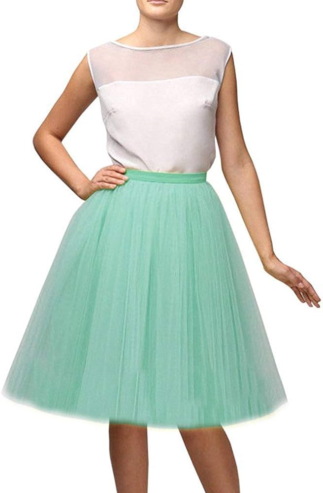 Women 5 Layers Tulle Skirt - Tea Length High Waist Bridal Midi Skirt Tutu forWedding Party Evening