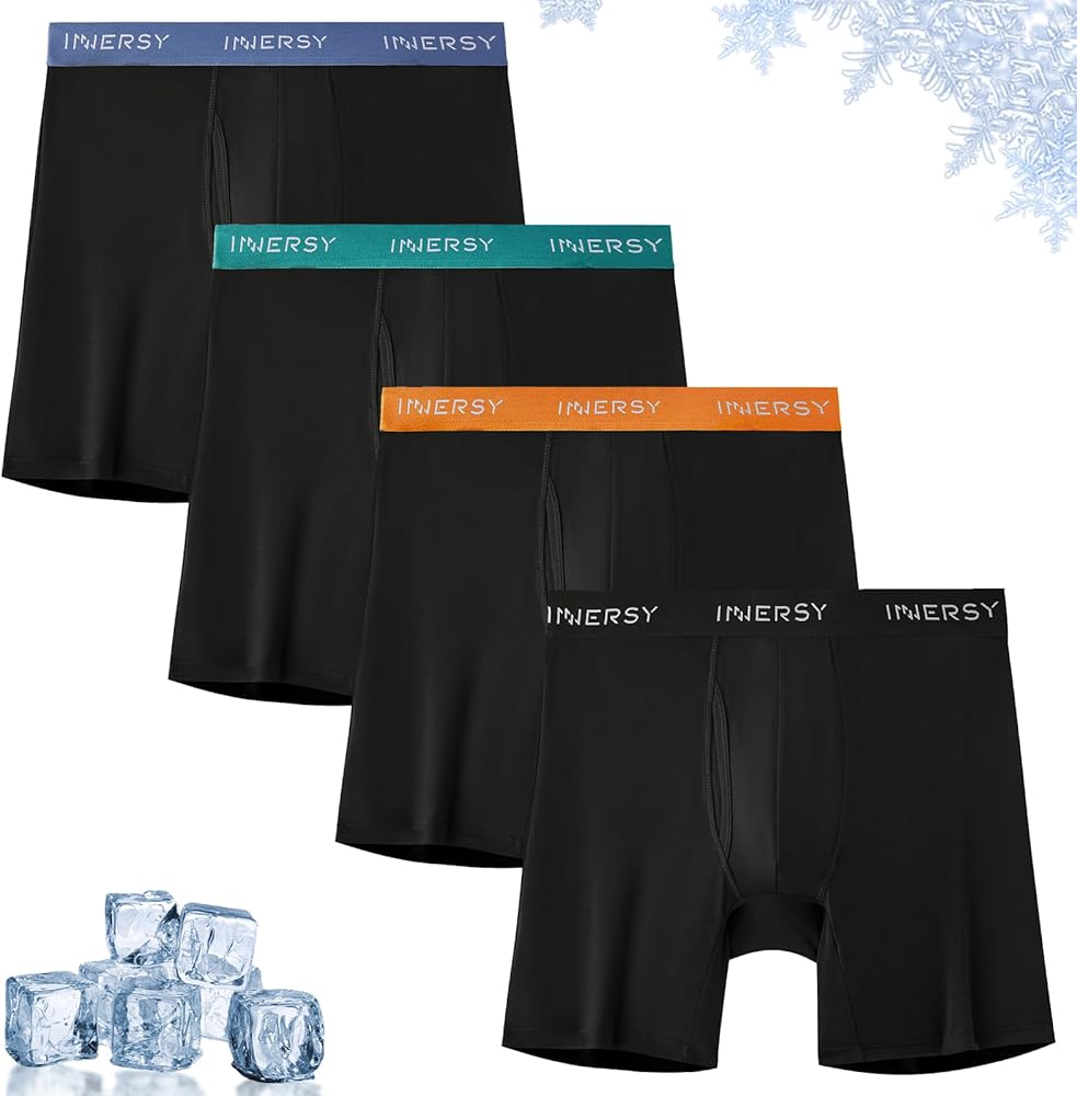 INNERSY Men's Bamboo Viscose Boxer Briefs Breathable Moisture-Wicking Underwear 4-Pack