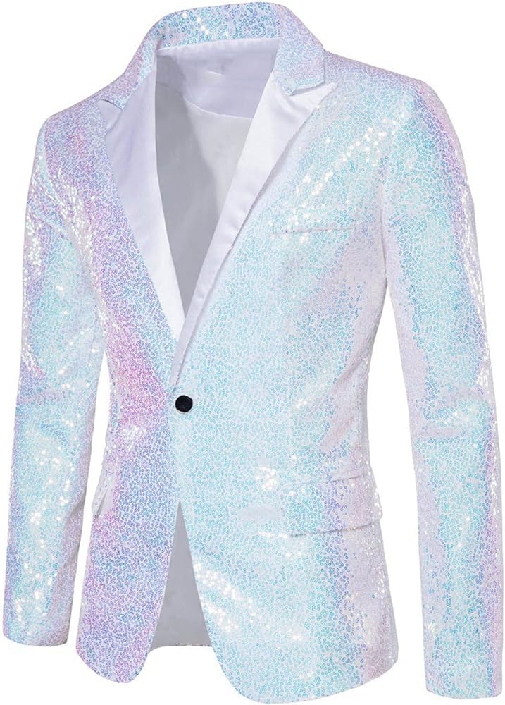 Sequin Party Jackets for Men Shining Blazer Suits Fall Fashion Jacket Lapel Neck Coats Long Sleeve Tops with Pocket