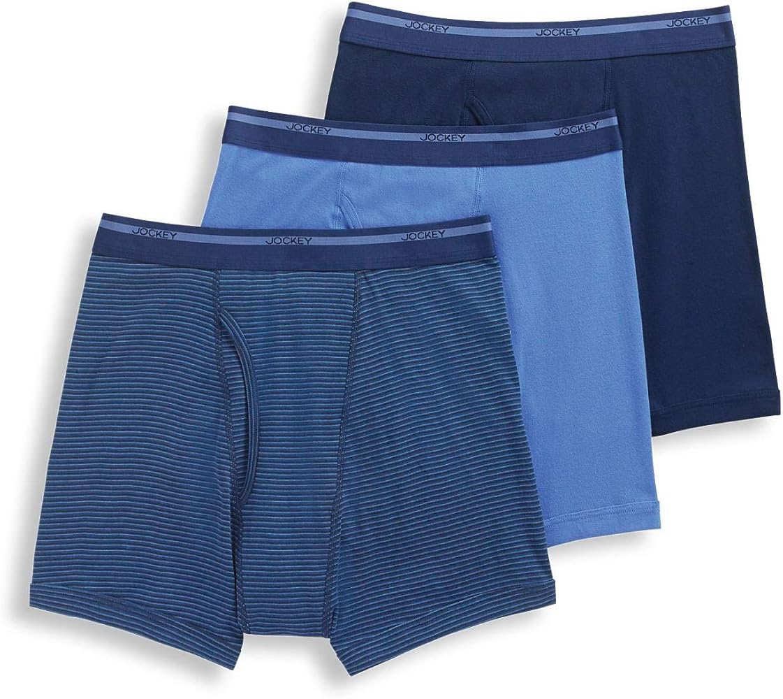Jockey Men's Underwear Lightweight Classic Boxer Brief - 3 Pack, Just Past Midnight/Blue Stripe/Forget Me Not, XL
