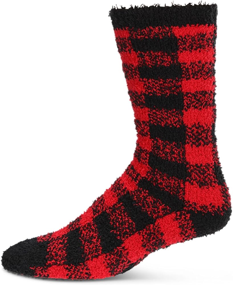 MeMoi Men's Buffalo Plaid Fuzzy Warm Cozy Crew Socks