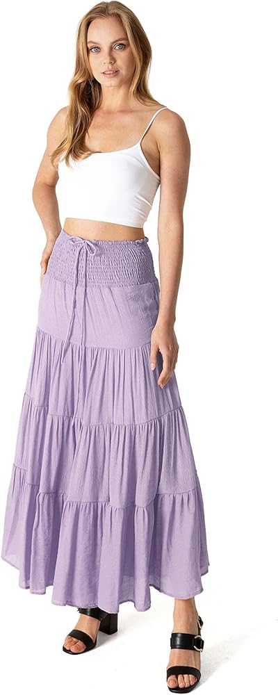 Women's Juniors Smocked Waist Broomstick Boho Skirt