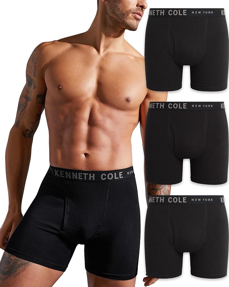 Kenneth Cole Men's Underwear - Cotton Stretch Boxer Briefs with Pouch - 3 Pack Classic Multipack Boxer Briefs for Men (S-XL)