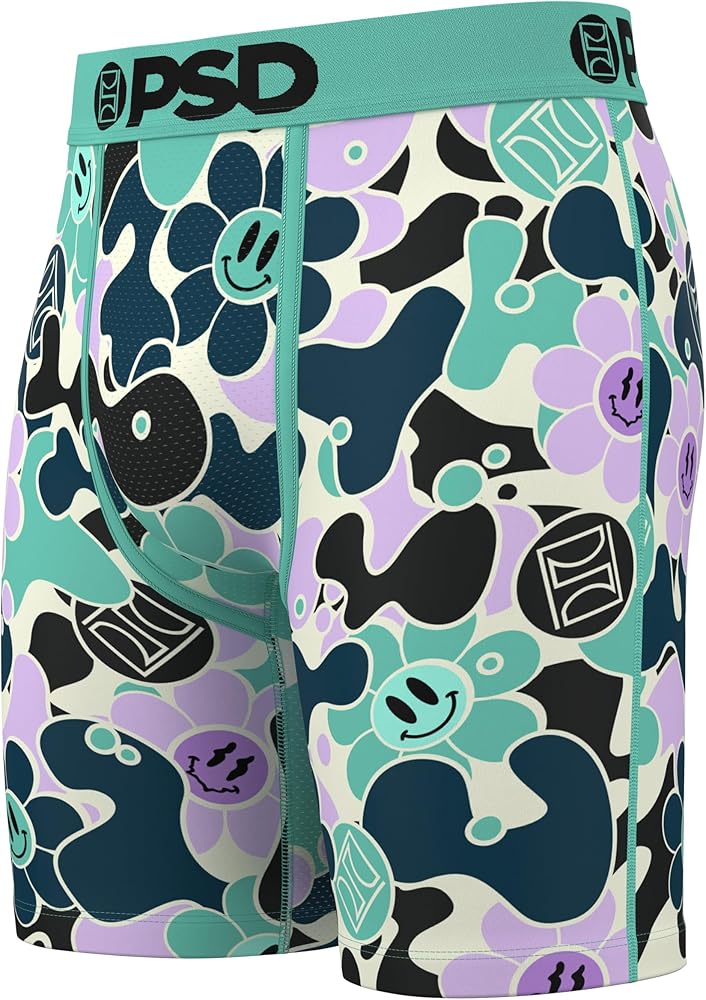 PSD Men's Smiley Print Boxer Briefs - 7 Inch Inseam Breathable and Supportive Men's Underwear with Moisture-Wicking Fabric