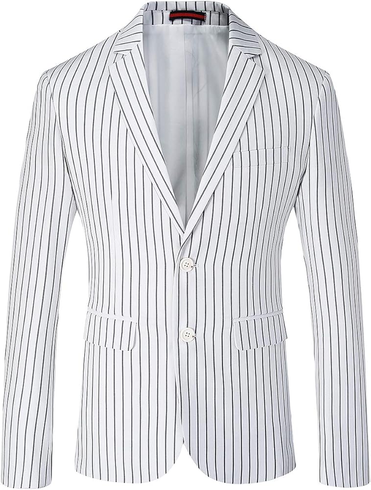Mens Slim Fit Casual Blazer Two Button Striped Suit Jacket