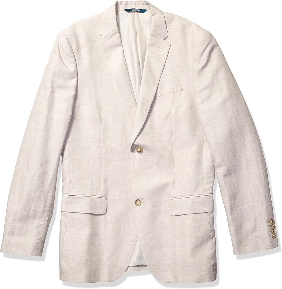 Perry Ellis Men's Linen-Blend Suit Jacket, Breathable Single Breasted Blazer, Regular Fit, with Chest Pocket (Sizes 36-54)