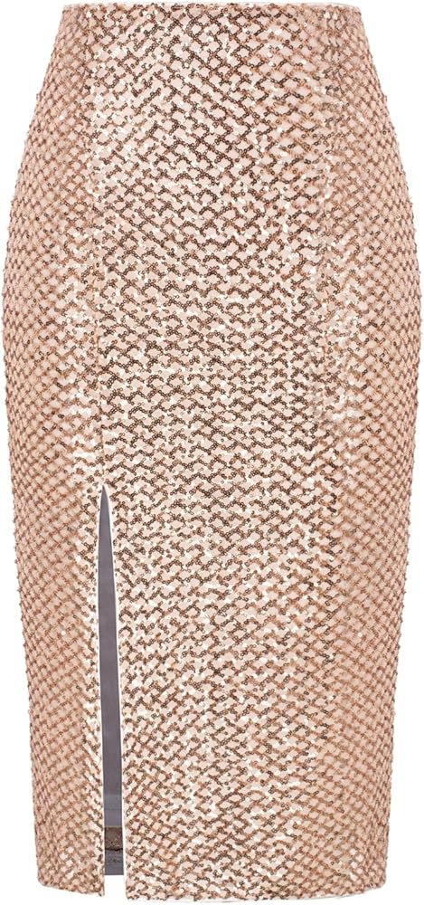 Kate Kasin Women's Sparkly Sequin Skirt with Slit High Waisted Bodycon Pencil Skirt Party 2023 Trendy